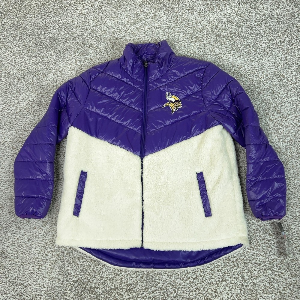 Minnesota Vikings Jacket Womens XL Purple NFL Football Sherpa Puffer Winter Logo